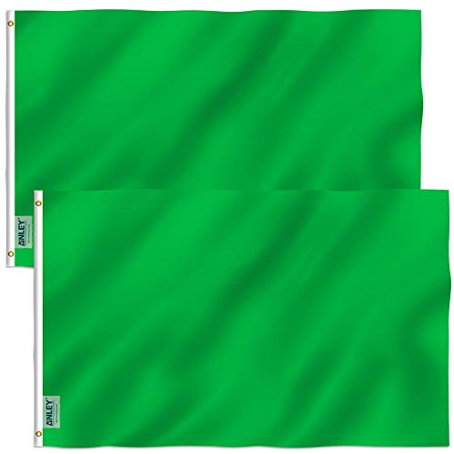Anley Pack of 2 Fly Breeze 3x5 Foot Solid Green Flag Vivid Color and Fade proof Canvas Header and Double Stitched Plain Green Flags Polyester with Brass Grommets 3 X 5 Ft - Image 1