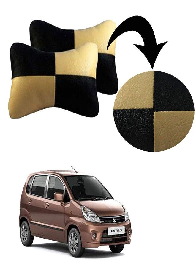Adroitz Beige Universal Neck Rest Pillow Faux Leather Material in Check Design for All Cars_1395 - Image 1