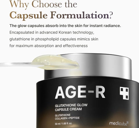 Medicube AGE-R Glutathione Glow Capsule Facial Cream - Instant Lifting Moisturizer - Collagen Peptide For Hydrating Glow - Improve Blemishes, Uneven Skin Tone - Korean Skin Care | Best Price Oman