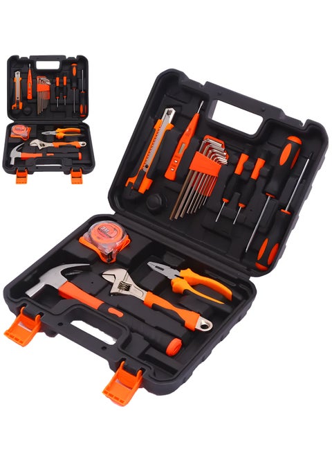 19 Pcs Professional Tool Set with Tool Box, Portably Handyman Tool Set for Home Essentials, Tool Kit for Home Use, Kitbox For Home Diy & Professional Use, Orange/Black
