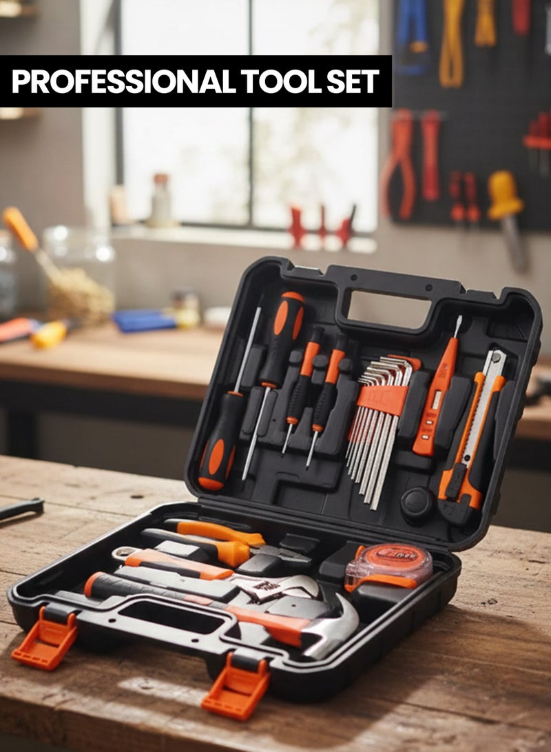 NextWave 19 Pcs Professional Tool Set with Tool Box, Portably Handyman Tool Set for Home Essentials, Tool Kit for Home Use, Kitbox For Home Diy & Professional Use, Orange/Black - Image 1