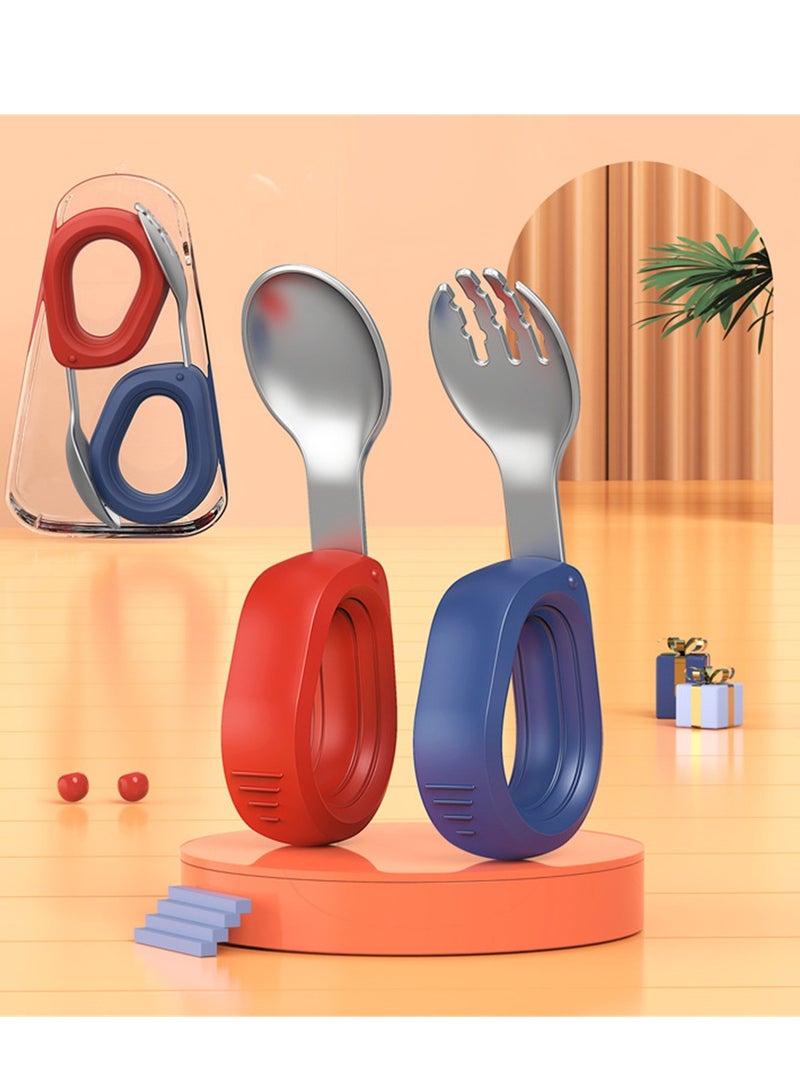 2pcs Baby stainless steel round handle fork and spoon set training food spoon silicone short handle extended fork and spoon  - Image 2