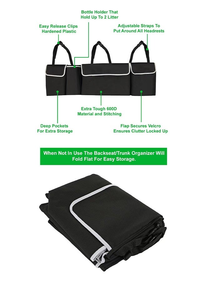 DUNISO Car Trunk Organizer Car Boot Organiser Adjustable Straps Waterproof Durable 4 Bags Car Seat Organiser for Easy Hanging Boot Bag Collapsible Waterproof Space Saving Trunk Storage Bag Seat Back Protectors for Car Backseat Cover 90CM - Image 2