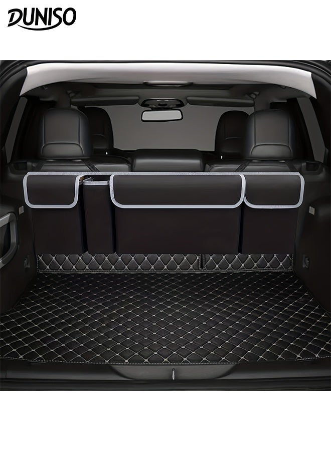 DUNISO Car Trunk Organizer Car Boot Organiser Adjustable Straps Waterproof Durable 4 Bags Car Seat Organiser for Easy Hanging Boot Bag Collapsible Waterproof Space Saving Trunk Storage Bag Seat Back Protectors for Car Backseat Cover 90CM - Image 1