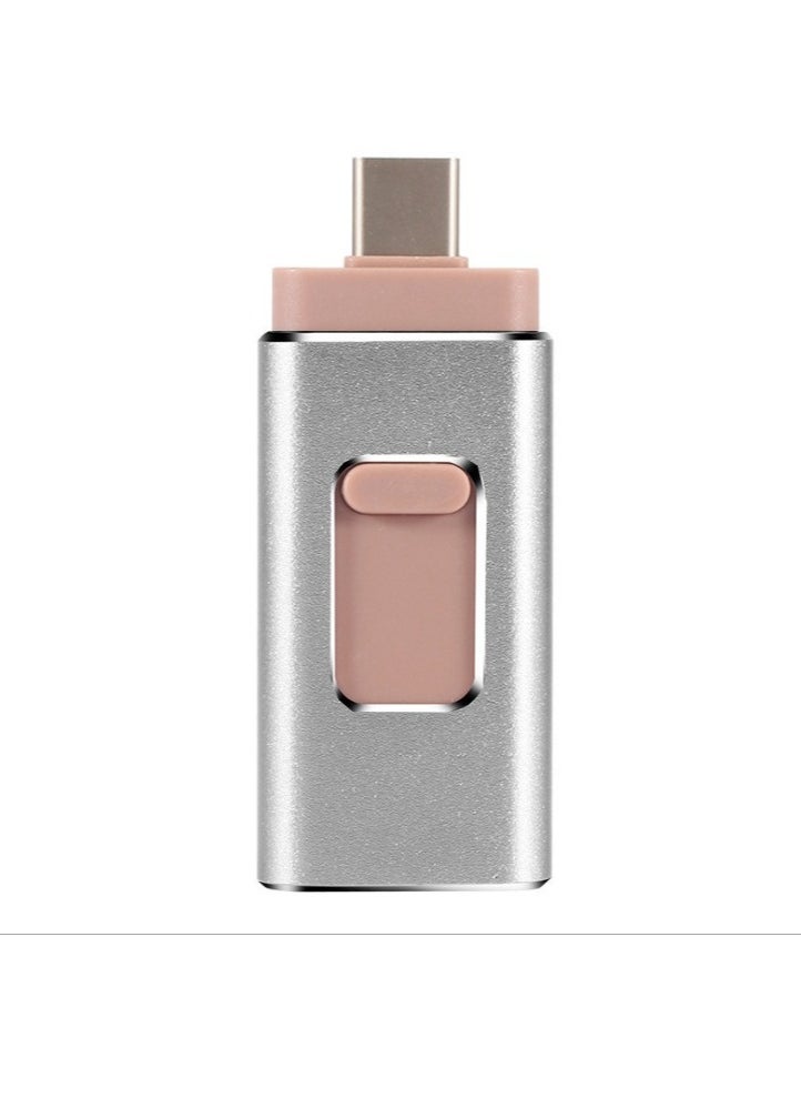 AROAQ 32GB USB Flash Drive, Shock Proof 3-in-1 External USB Flash Drive, Safe And Stable USB Memory Stick, Convenient And Fast Metal Body Flash Drive, Silver Color (Type-C Interface + apple Head + USB)  - Image 1
