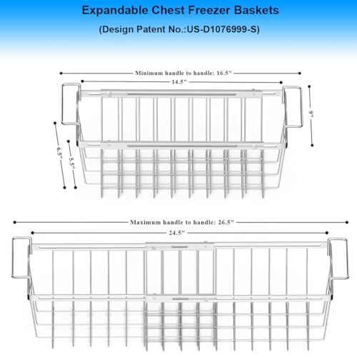 Orgneas Freezer Baskets for Chest Freezer, Capacity Expandable Deep Freezer Organizer Bins Adjustable From 16.5" to 26.5" Stainless Steel Wire Basket Storage with Hanging Handles - Image 5