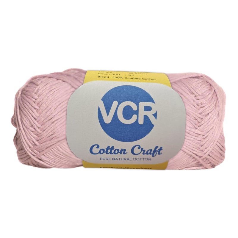 VCR 8Ply Pastel Pink Cotton Craft Yarn, 100 Grams Hank, 160 Meters Length, Cotton Combed Ball for Crochet and Knitting, Pack of 1 Yarn, Suitable for DIY Crafts - Image 1