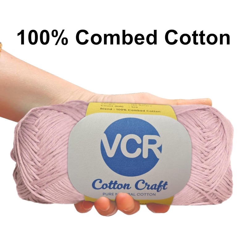 VCR 8Ply Pastel Pink Cotton Craft Yarn, 100 Grams Hank, 160 Meters Length, Cotton Combed Ball for Crochet and Knitting, Pack of 1 Yarn, Suitable for DIY Crafts - Image 3