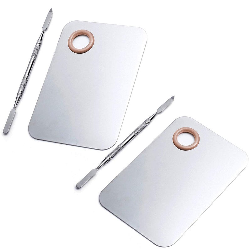 NESA Pro Salon Stainless Steel Cosmetic Makeup Palette Spatula Mixing Tool Rectangular  2 Pcs - Image 1