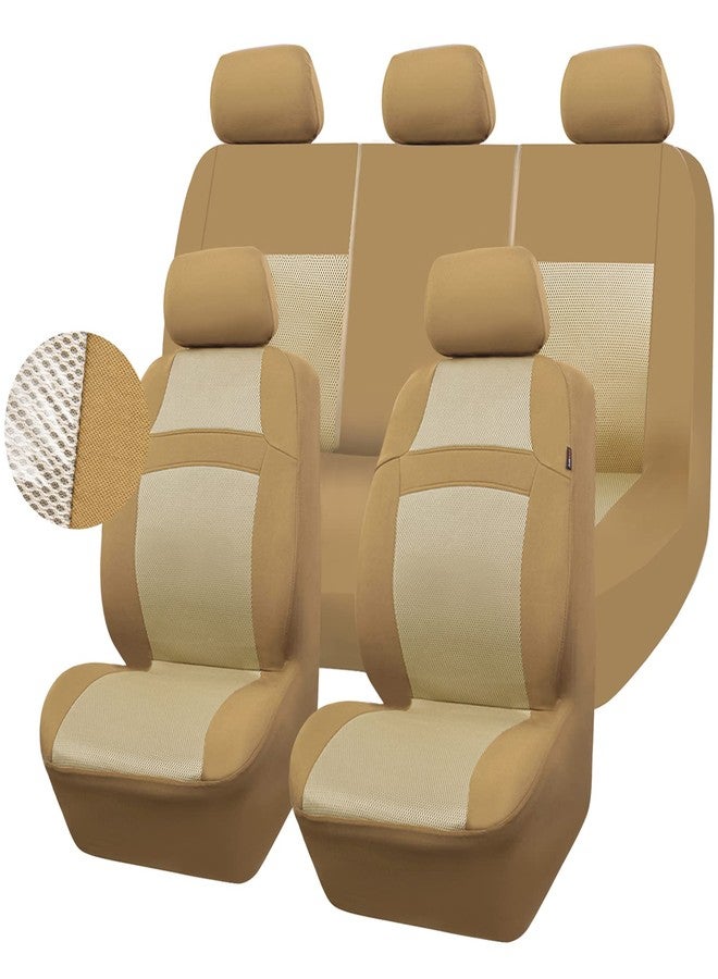 CAR PASS Rainbow Universal Fit 3D Air Mesh Car Interior Accessories Car Seat Cover with 5mm Composite Sponge Inside, Airbag Compatible (Pure Beige)
