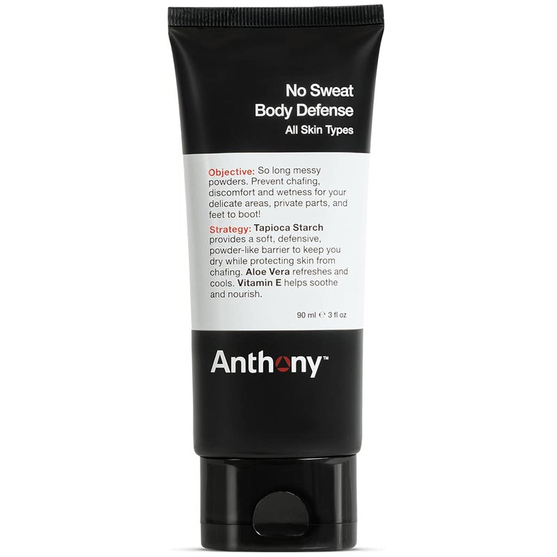 Anthony No Sweat Body Defense Deodorant for Men AntiChafing  AntiItch CreamtoPowder Lotion for Groin Thighs  Underarms TalcFree Absorbs Moisture Sweat  Odor Control 3 fl oz