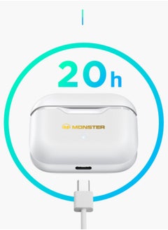 Monster XKT02 TWS In-Ear Earphones Wireless Earbuds With Replacement Eartips And Protective Case Standard Version White  - Image 4