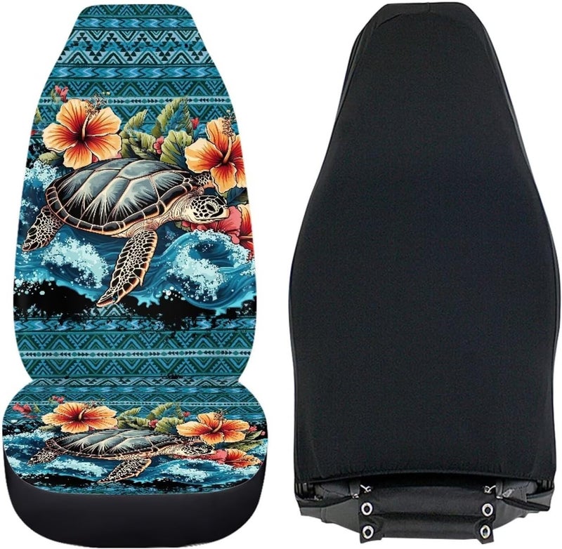 TOADDMOS Hawaii Hibiscus Turtle Car Seat Cover Front Seats Only,Aztec Premium Polyester Seat Covers Anti-Slip Saddle Blanket Cushion Cover for Cars Trucks and SUVs - Image 3