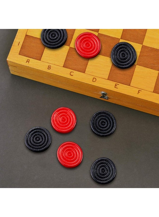 Skylety 24 Pieces Wooden Checkers 1.06 Inch Checkers Board Game Pieces Stackable Ridge in Drawstring Storage Pouch for Checkers Game, Red and Black  - Image 4
