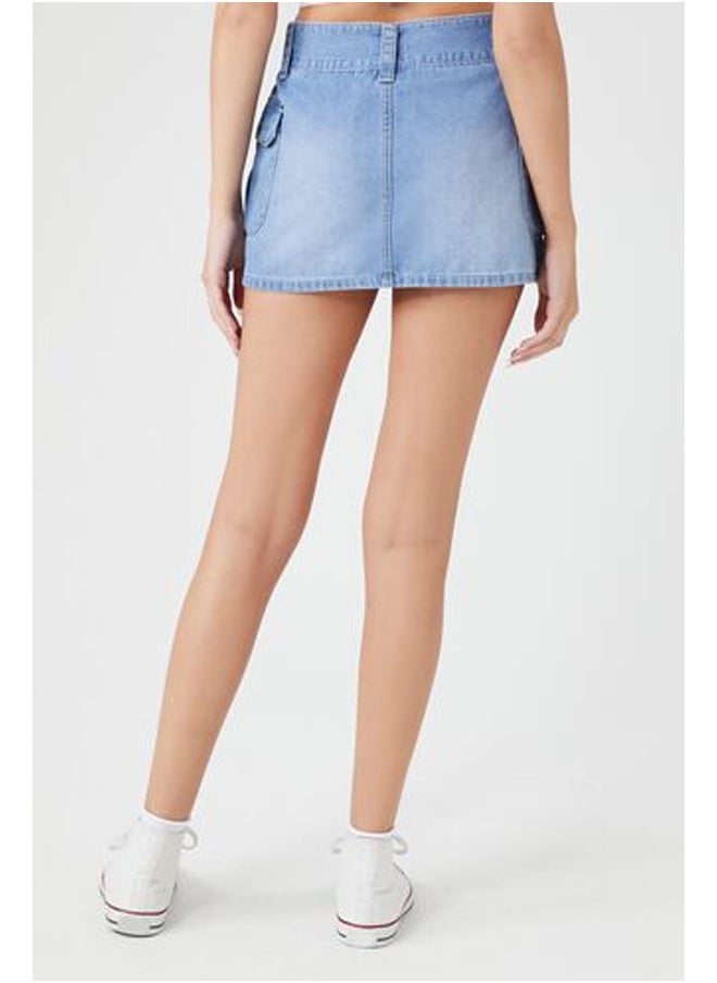 FOREVER 21 Denim A-Line Cargo Mini Skirt  - Image 4