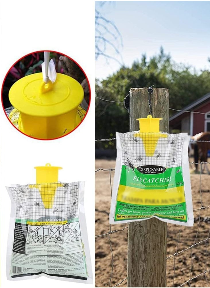Disposable Fly Insects Trap Bags Fly Catcher Insect Trap Outdoor Disposable Hanging Fly Trap Non-Toxic and Odorless Hanging Bait Bag Catcher Pest Catcher for Outdoor Garden (2 Pack)