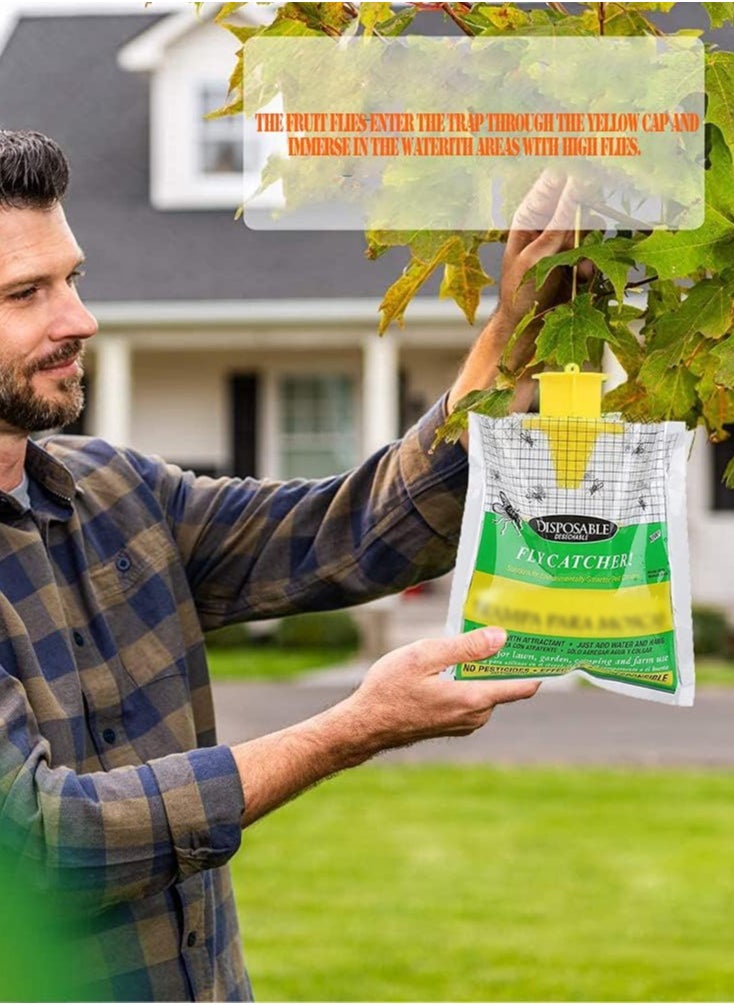 Disposable Fly Insects Trap Bags Fly Catcher Insect Trap Outdoor Disposable Hanging Fly Trap Non-Toxic and Odorless Hanging Bait Bag Catcher Pest Catcher for Outdoor Garden (2 Pack)