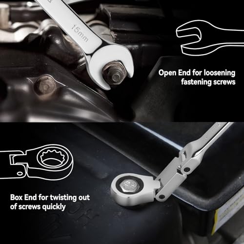 DISEN Ratcheting Wrench Set 25pcs, Flex Head Ratchet Wrenches Double Foldable, Metric 8-19mm and SAE 1/4'' -3/4'', 72-Teeth, Cr-V Steel,12 Point Combination Wrench set with Heavy Duty Case - Image 4
