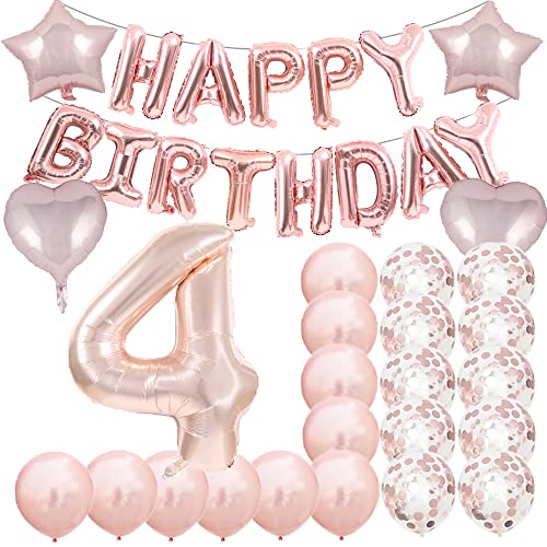 ZSNWGZ Sweet 4th Birthday Decorations Party SuppliesRose Gold Number 4 Balloons4th Foil Mylar Balloons Latex Balloon DecorationGreat 4th Birthday for GirlsWomenMenPhoto Props - Image 1
