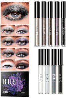 Liquid Eyeshadow 9 Colors Set Matte Pearlescent Shimmer Glitter Eyeshadow Black Grey White Silver Smokey Eye Shadow Makeup Kit Quick Drying Waterproof Long Lasting Eye Glitter Makeup