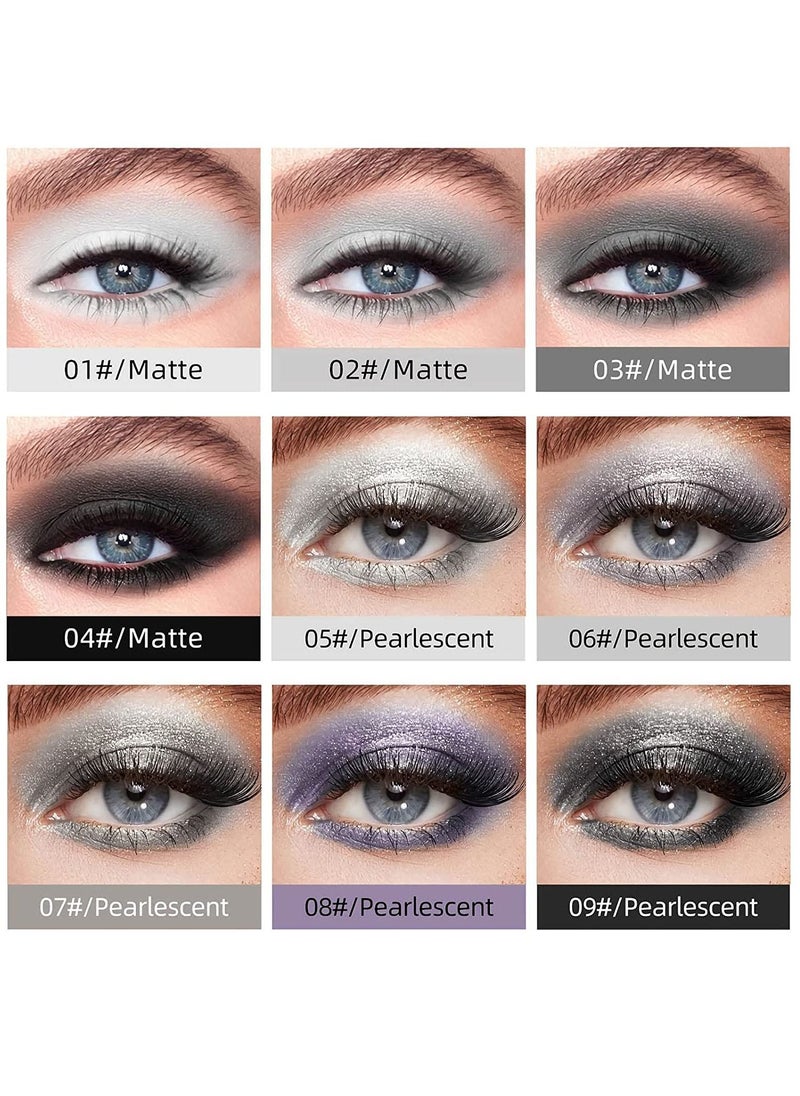 QiBest - Liquid Eyeshadow 9 Colors Set Matte Pearlescent Shimmer Glitter Eyeshadow Black Grey White Silver Smokey Eye Shadow Makeup Kit Quick Drying Waterproof Long Lasting Eye Glitter Makeup - Image 1