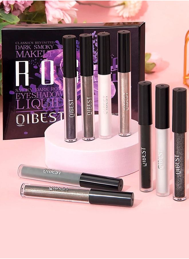 QiBest - Liquid Eyeshadow 9 Colors Set Matte Pearlescent Shimmer Glitter Eyeshadow Black Grey White Silver Smokey Eye Shadow Makeup Kit Quick Drying Waterproof Long Lasting Eye Glitter Makeup - Image 1