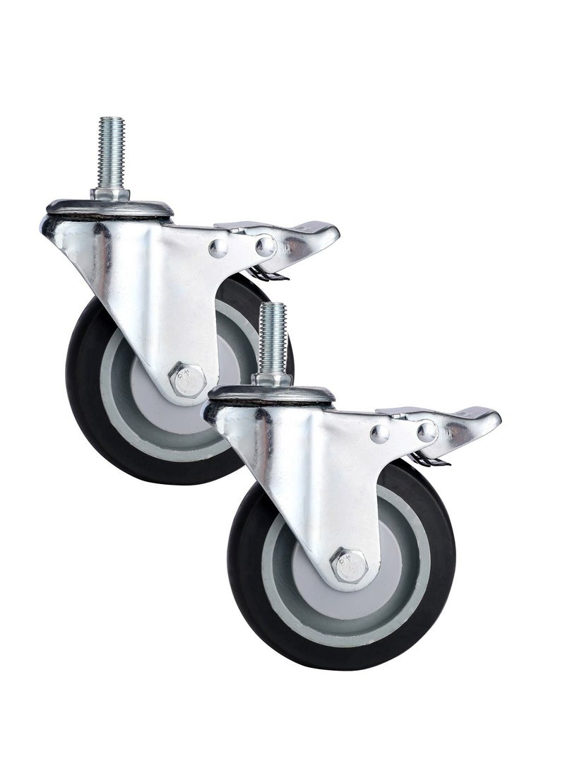 BMB tools 2-Piece 75mm Grey TPR Double Ball Bearing Caster - Swivel with Brake - Screw M12x30mm - Image 1