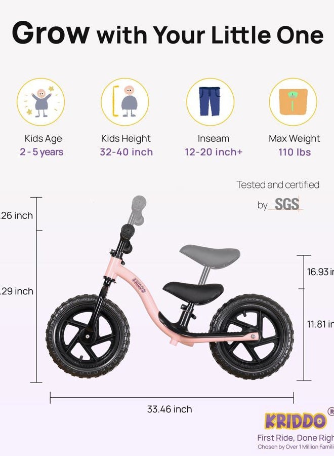 KRIDDO Toddler Balance Bike 2 Year Old, Age 18 Months to 5 Years Old, Early Learning Interactive Push Bicycle with Steady Balancing and Footrest, Gift Bike for 2-5 Boys Girls, Pink - Image 2