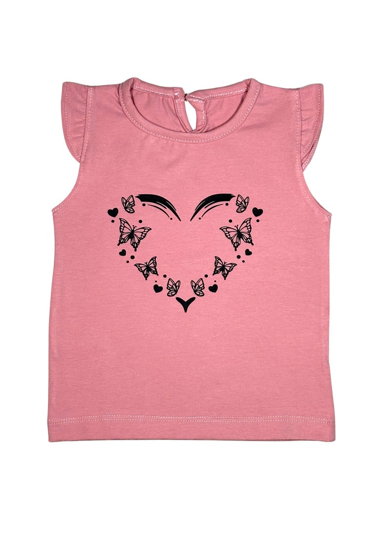 Baby Co. Butterflies Heart Pink Girls T-shirt - Image 1