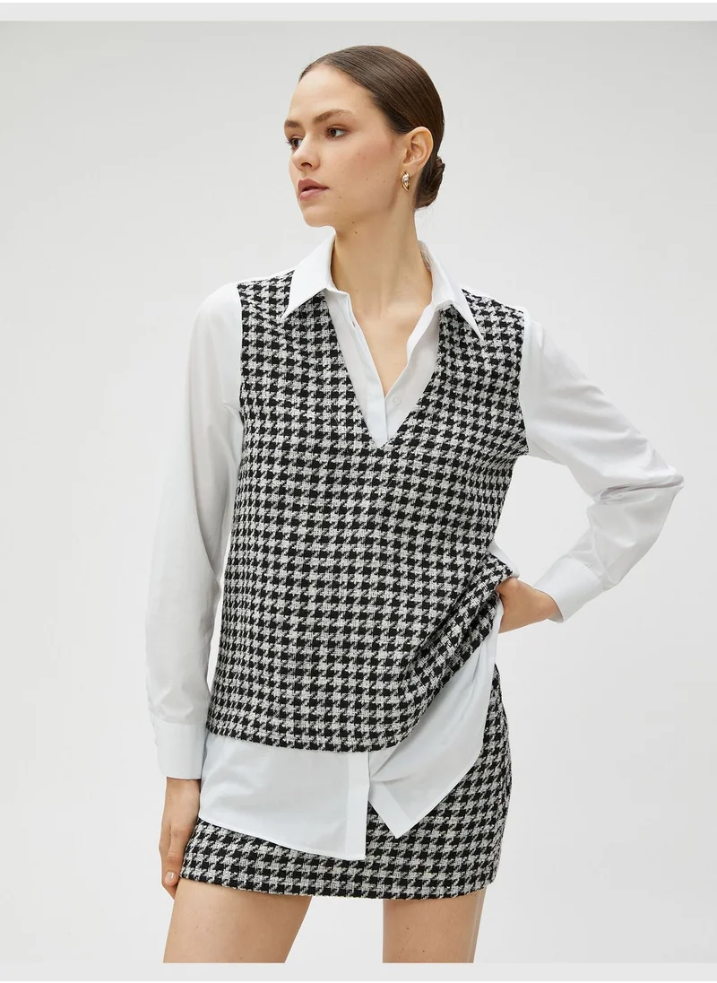 KOTON Long Sleeve Shirt Tweed Sweater Looking