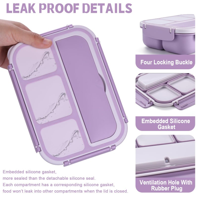 shell and turtle Bento Box Adult Lunch Box, Lunch Containers for Kids Girls Boys with 4 Compartments, Lunchable Food Container with Utensils, Sauce Jar, Muffin Liners, 40 Oz/5 Cup, Microwave Safe, Lavender - Image 4