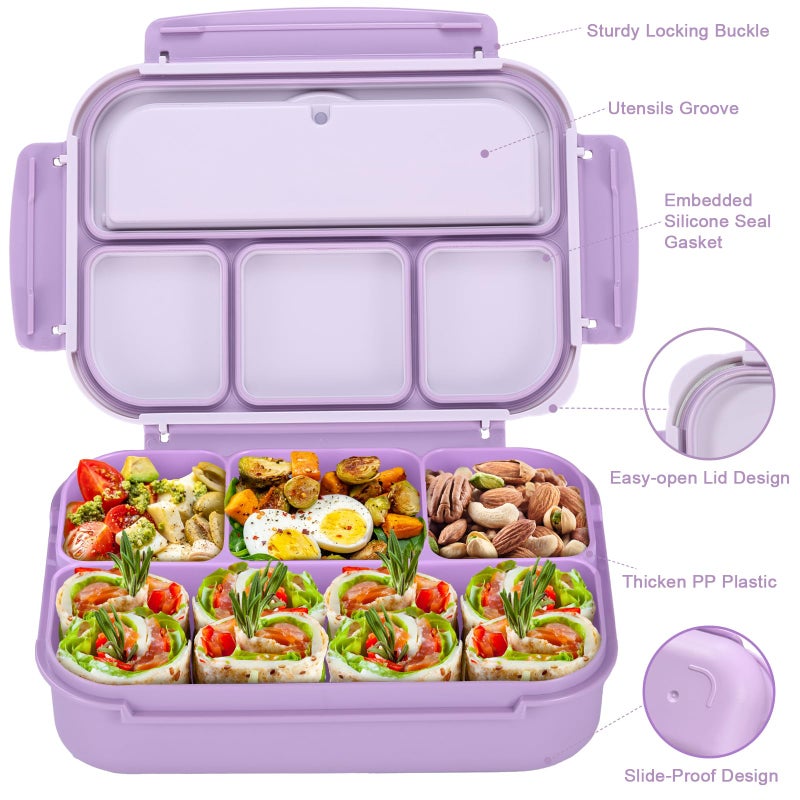 shell and turtle Bento Box Adult Lunch Box, Lunch Containers for Kids Girls Boys with 4 Compartments, Lunchable Food Container with Utensils, Sauce Jar, Muffin Liners, 40 Oz/5 Cup, Microwave Safe, Lavender - Image 3