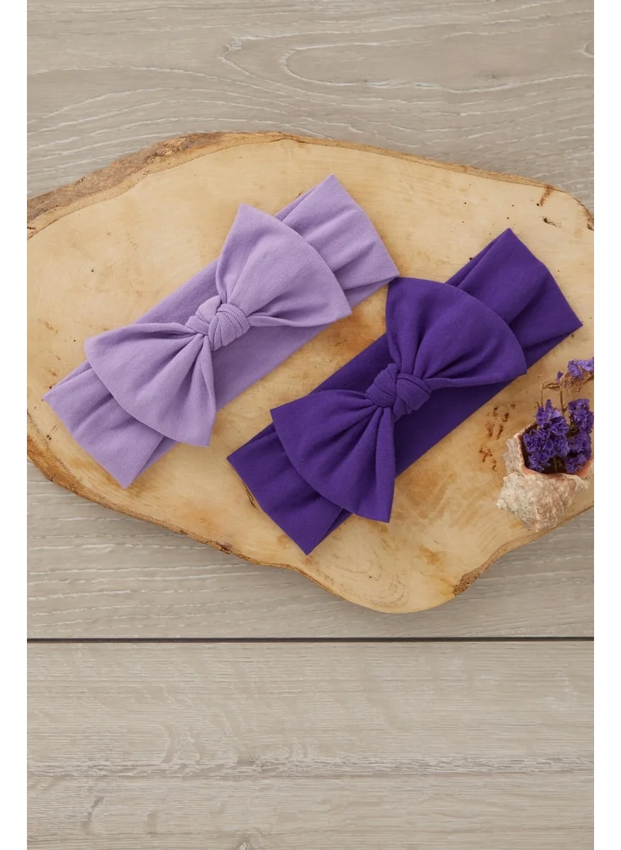 Babygiz Handmade Soft Bow Tied Natural Cotton Combed Cotton TWO Baby Kids Girls Bandana Purple Lilac