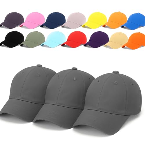 ENCIGER Unisex Adjustable Baseball Cap Pack of 3 - Solid Color Cotton Caps for Men & Women - Breathable Lightweight Headwear for Outdoor, Travel, Gym, Casual Wear (Grey) - Image 1
