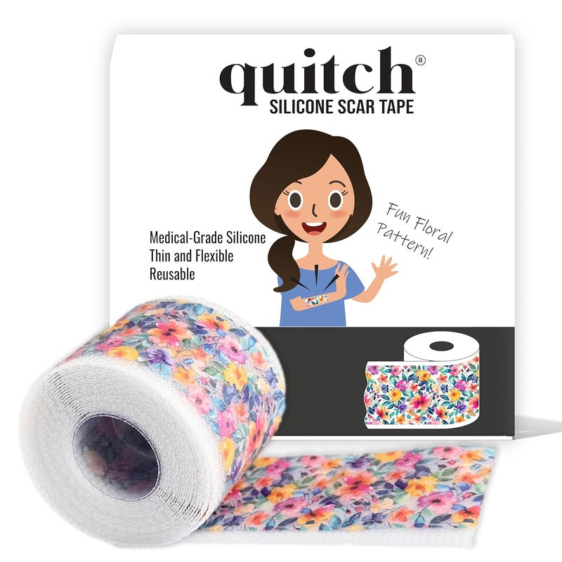 Quitch Silicone Scar Sheets for Surgical Scars Silicone Scar Tape C Section Recovery Must Haves Tummy Tuck Recovery Must Haves Postpartum Essentials Scar Treatment Floral 4x150cm - Image 1