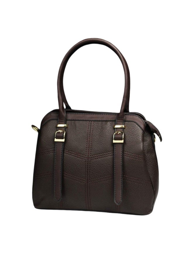 Italian leather shoulder bag with embroidery -brown