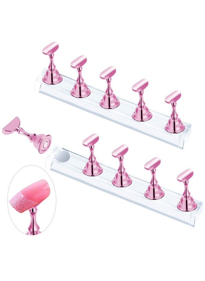 JUSTOTRY - 2 Sets Pink Nail Stand For Press On Nails Display Magnetic Fake Nails Holder For Painting Nails Practices Beginner Acrylic Nail Art Kit Accessories Nail Salon Equipment And Decor - Image 1