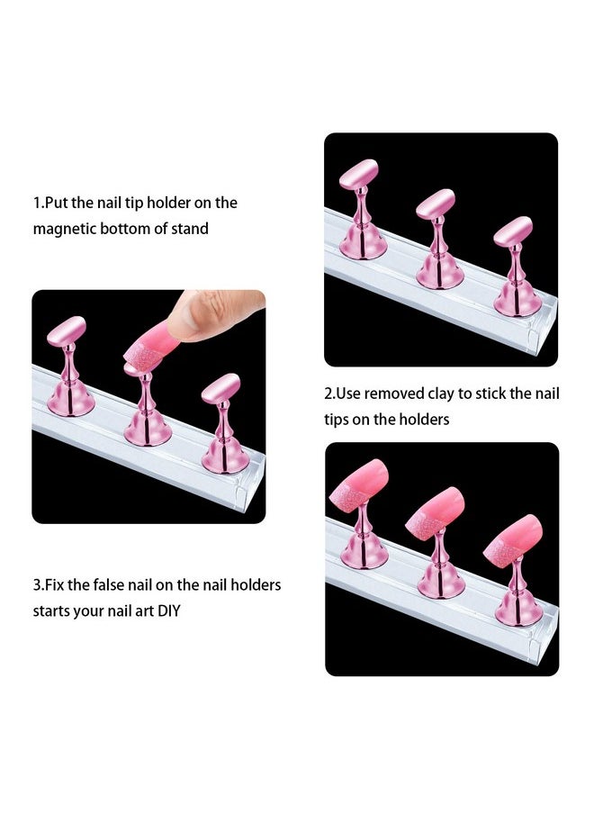 JUSTOTRY - 2 Sets Pink Nail Stand For Press On Nails Display Magnetic Fake Nails Holder For Painting Nails Practices Beginner Acrylic Nail Art Kit Accessories Nail Salon Equipment And Decor - Image 1