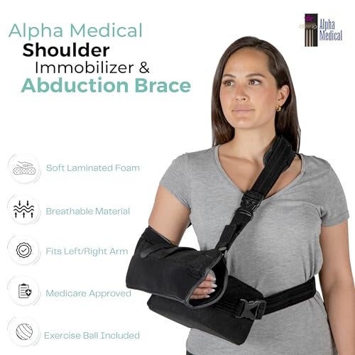 Alpha Medical مثبت الكتف الطبي ألفا مع وسادة قابلة للإزالة حزام الكتف بعد الجراحة مع كرة تمرين يناسب الذراع اليمنى أو اليسرى L3660 - Image 5