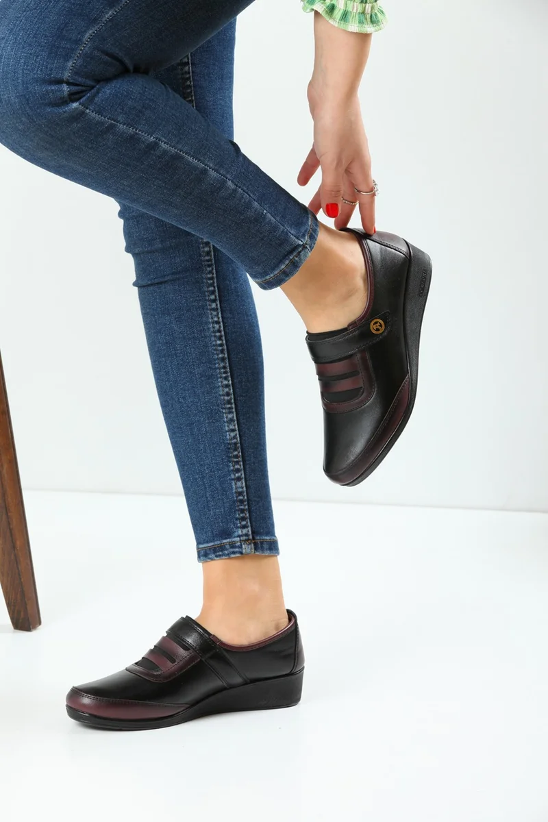Kaof Shoes Women's Claret Red Orthopedic Mother Ballerina Shoes Mother's Shoes Women's Casual Shoes Women's Classic Shoes Mother's Shoes Ayzen