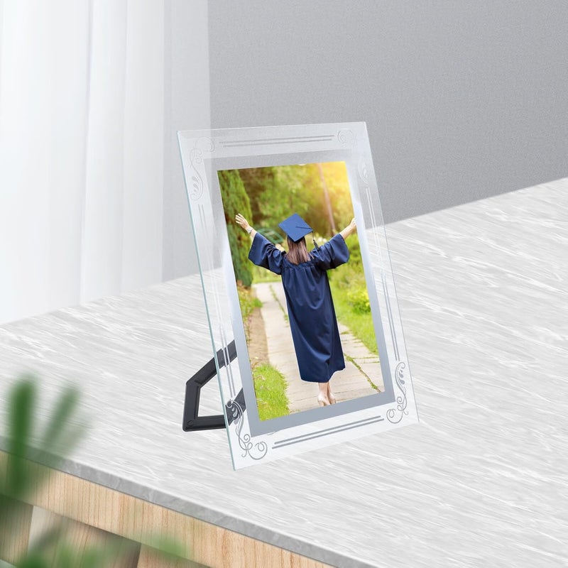 Crystal Glass 6-inch Picture Frame 2pcs Silver Tabletop Portrait Photo Holder Dual Orientation Decorative Photo Display for Wedding and Graduation - Image 5