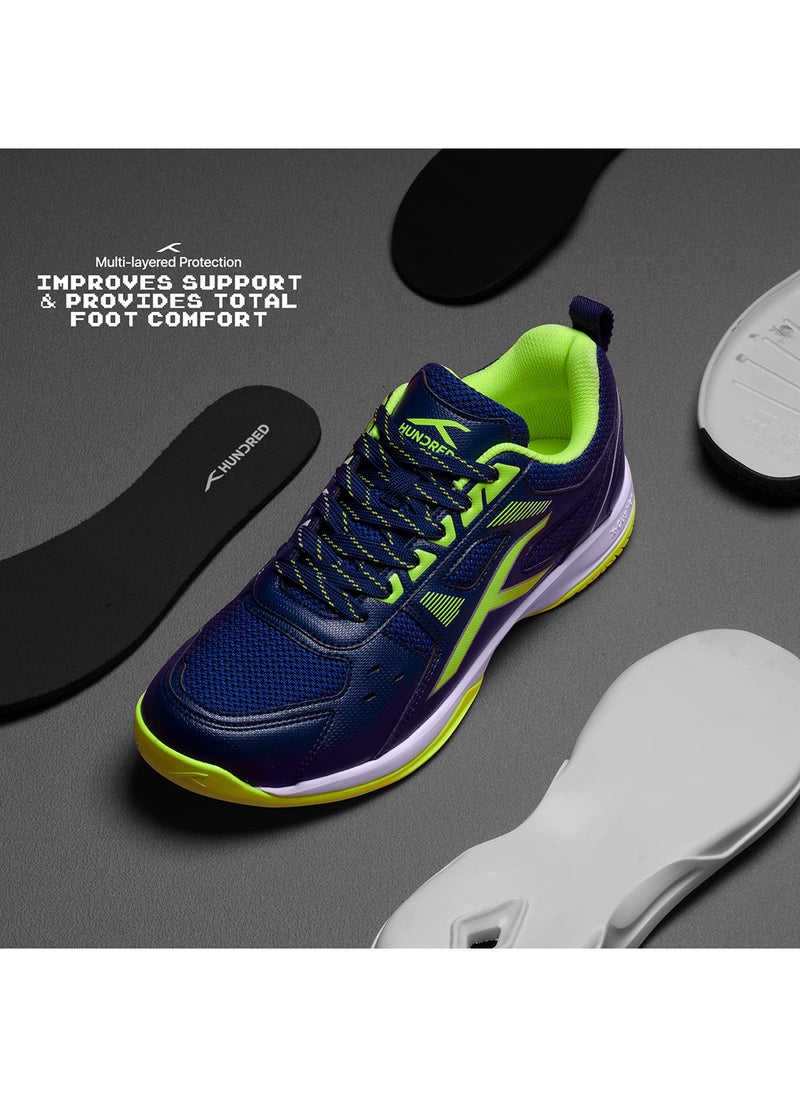 HUNDRED - Raze Non-Marking Professional Badminton Shoes for Men (Size: UK 12/US 13/EU 46) | Material Upper: Polyester, Sole: Rubber | Suitable for Indoor Tennis/Squash/Table Tennis/Basketball & Padel - Image 1
