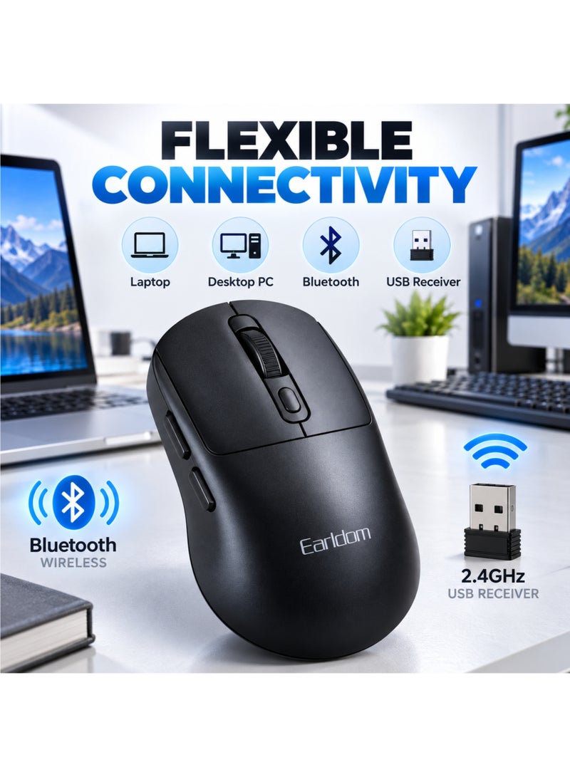 Earldom Wireless Mouse Bluetooth & 2.4GHz, Rechargeable 500mAh Computer Mouse, 1600 DPI, 6 Buttons, USB-C for Laptop PC, Black - Image 5
