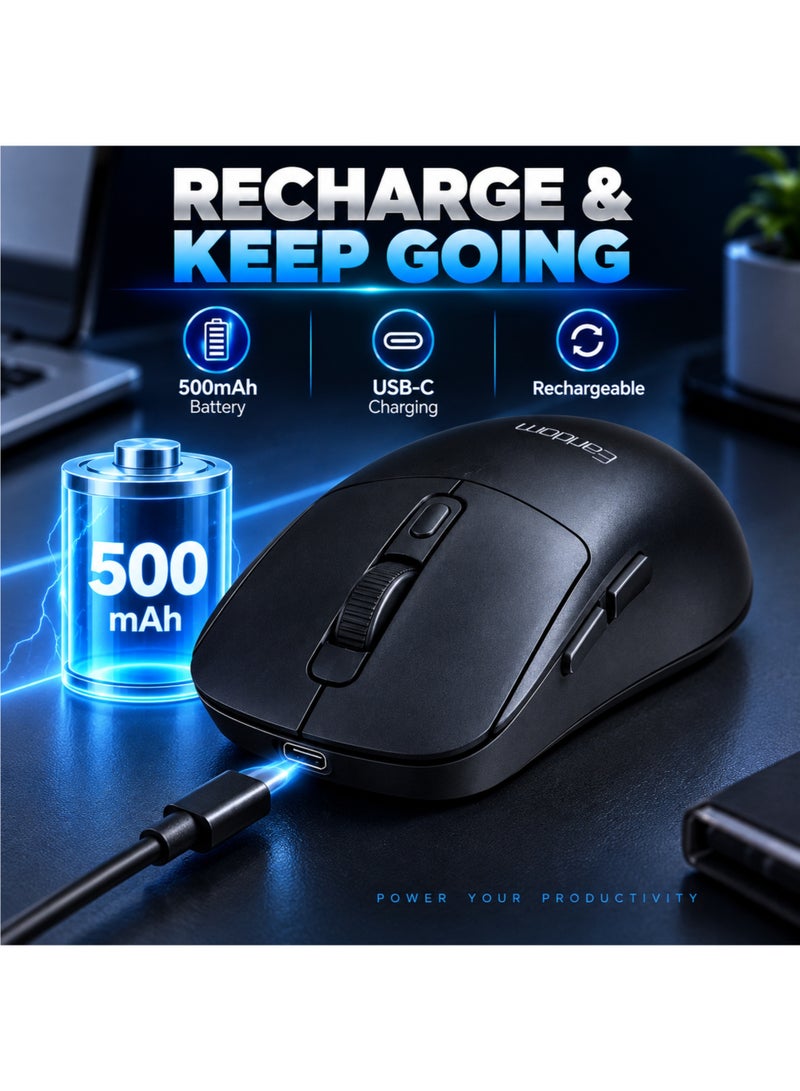 Earldom Wireless Mouse Bluetooth & 2.4GHz, Rechargeable 500mAh Computer Mouse, 1600 DPI, 6 Buttons, USB-C for Laptop PC, Black - Image 4