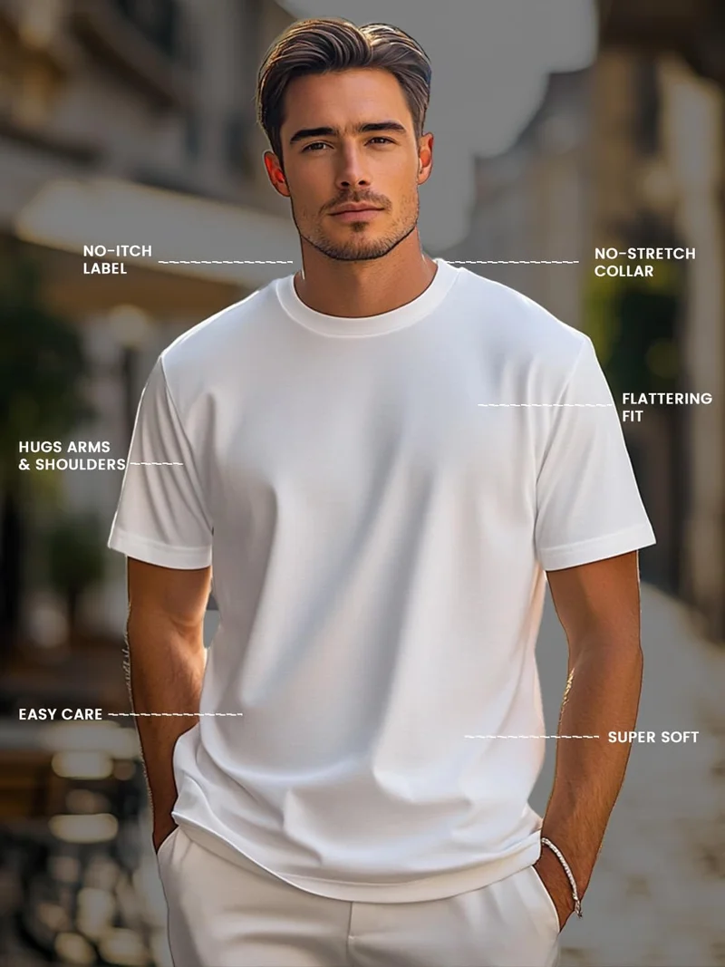 NOBERO  Regular Fit White T-Shirt for Men for Men | Best Price UAE