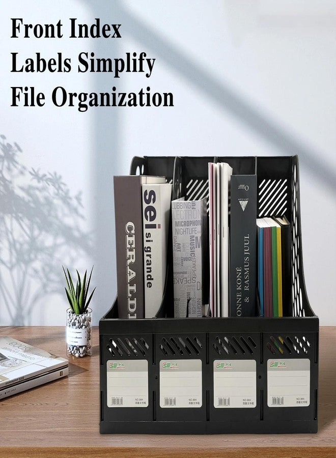 Ysenchan Plastic Magazine File Holder & Desk Organizer, 4 Vertical Compartments File Folder Organizer for Office Classroom Organization, Coloring Book Storage with Sturdy Binder Accessories(Black) - Image 4