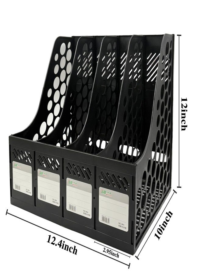 Ysenchan Plastic Magazine File Holder & Desk Organizer, 4 Vertical Compartments File Folder Organizer for Office Classroom Organization, Coloring Book Storage with Sturdy Binder Accessories(Black) - Image 2