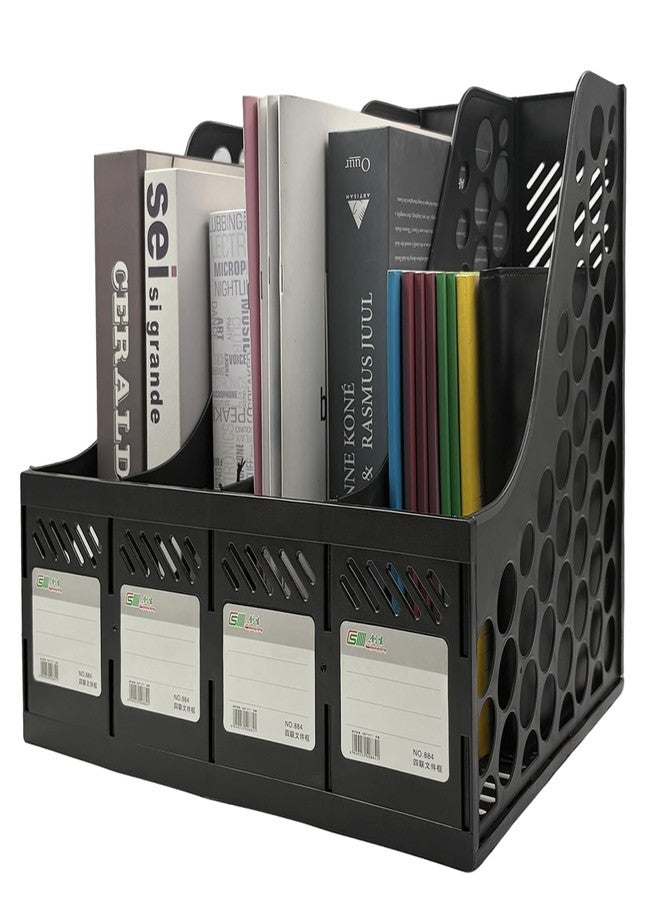 Ysenchan Plastic Magazine File Holder & Desk Organizer, 4 Vertical Compartments File Folder Organizer for Office Classroom Organization, Coloring Book Storage with Sturdy Binder Accessories(Black) - Image 1
