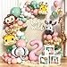 SNLN Two Wild Birthday Decorations Jungle Theme 2nd Birthday Decorations for Girl Huge Jungle Safari Animal Foil Balloons Pink Sage Green Balloon Arch Number 2 Balloon Leaf Box 2nd Decoration for Girl - Image 2