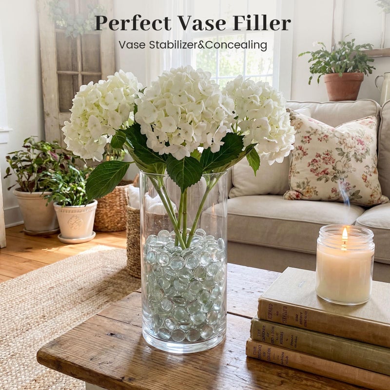 FUTUREPLUSX 5 Lb Clear Flat Glass Marbles, 500PCS Clear Flat Gems Transparent Aquarium Pebbles Vase Filler Beads Table Scatters - Image 3